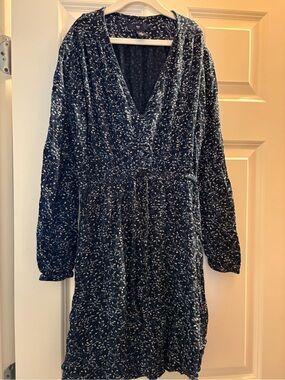 GAP Long Sleeve V-Neck Floral Dress - Navy